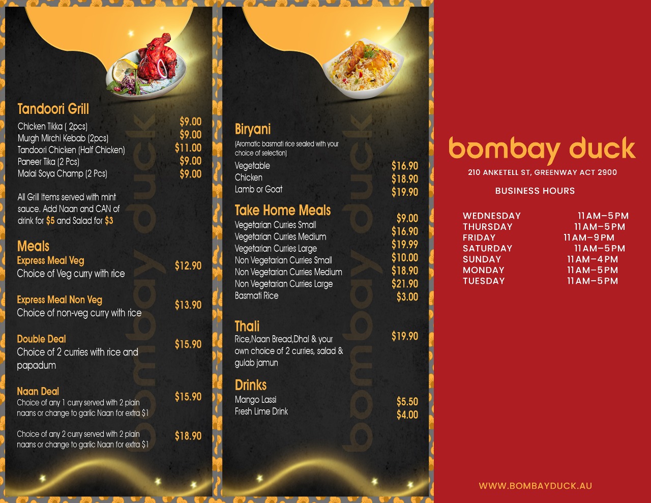 Bombay Duck Menu print design