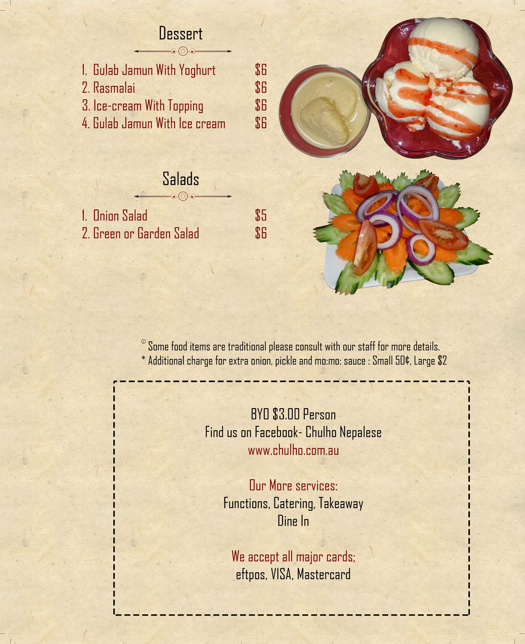 Chulho Dessert Menu print design
